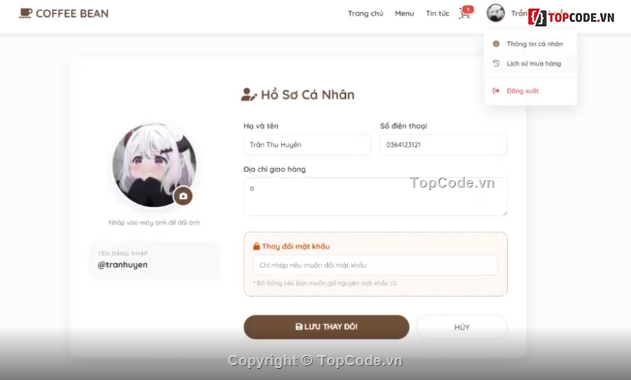 Website quản lý,quản lý cà phê,tiệm cà phê